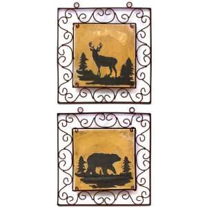  Bear and Deer Lodge Wall Plaque Set of Two