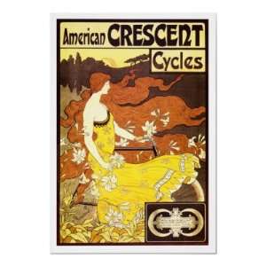   American Crescent Cycles   Vintage Bicycle Ad Poster