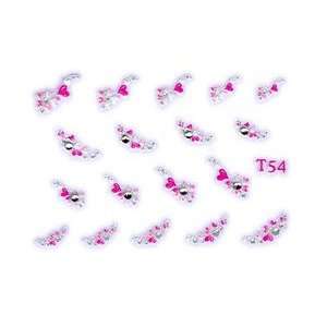   Hot Pink/White Floral & Hearts Rhinestone Nail Stickers/Decals: Beauty