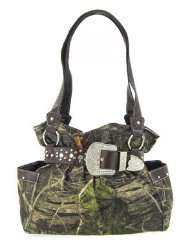Brown Belted Rhinestone Western Buckle Soft Camo Purse Camouflage 