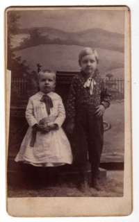 CDV PHOTO 2 CHILDREN MATCHING LARGE BOW TIES 1800S  