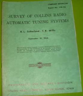   CTR 116 SURVEY OF COLLINS RADIO AUTOMATIC TUNING SYSTEMS 1954  