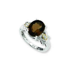  Sterling Silver & 14k Smokey Quartz And Diamond Ring, Size 6 Jewelry