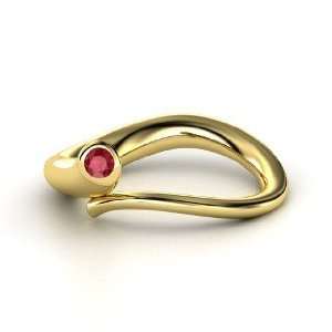  Snake Ring, Round Ruby 14K Yellow Gold Ring Jewelry