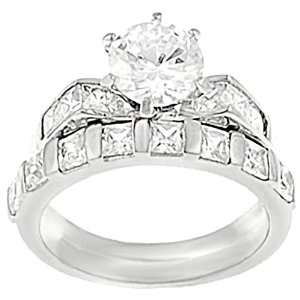  Stainless Steel Round cut Cubic Zirconia Bridal Set Ring Jewelry