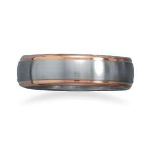  Stainless Steel Wedding Ring w/ Rose Gold Plated Edges 
