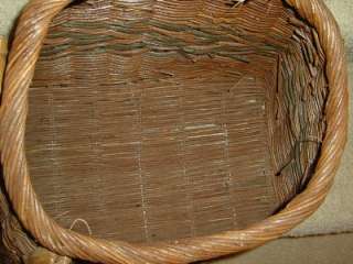 Vintage Fishing Creel Basket Wicker With Wood Handles  
