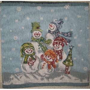  Snowman Scene Tapestry Table Runner (Light Blue)