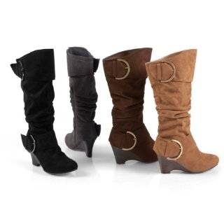 Brinley Co Faux Suede Buckle Accent Tall Boot