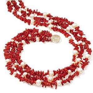   : 16 Sterling Silver Three Strand Coral And Pearl Necklace: Jewelry