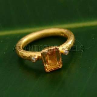 24K HAMMERED SOLID YELLOW GOLD CITRINE& DIAMOND RING BY OMER (22K 