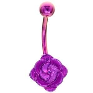   Purple Flowers In Bloom Anodized Titanium Belly Button Ring: Jewelry