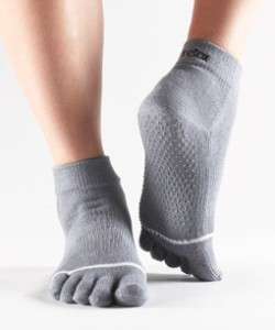 TOESOX Toe Sox Yoga Pilates Exercise Sock FULLTOE GREY w GRIP Free 