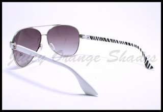   Fashion ARCHED AVIATOR Sunglasses ZEBRA PRINT SILVER w/ WHITE  