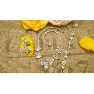 Vintage Antique Signed Crystal Rhinestone Necklace Bracelet Earrings 