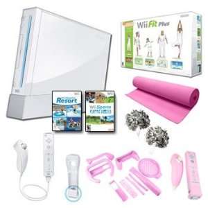  Nintendo Wii White Holiday Pink Fit Bundle with Yoga Mat 