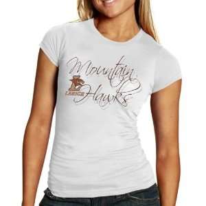  Lehigh Mountain Hawks Ladies White Script and Logo T shirt 